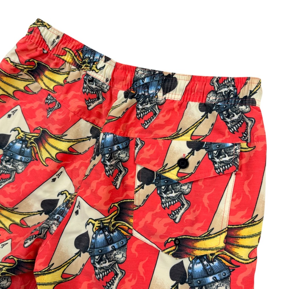 Lost Board Shorts‎ Mens Medium Red Polyester Cotton Skull Ace of Spades Graphic - Picture 6 of 10